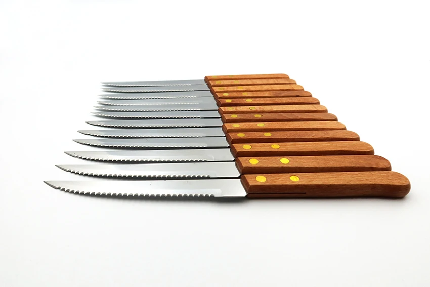 Набор столовых ножей из нержавеющей стали с деревянной ручкой 12 шт.|Обеденные