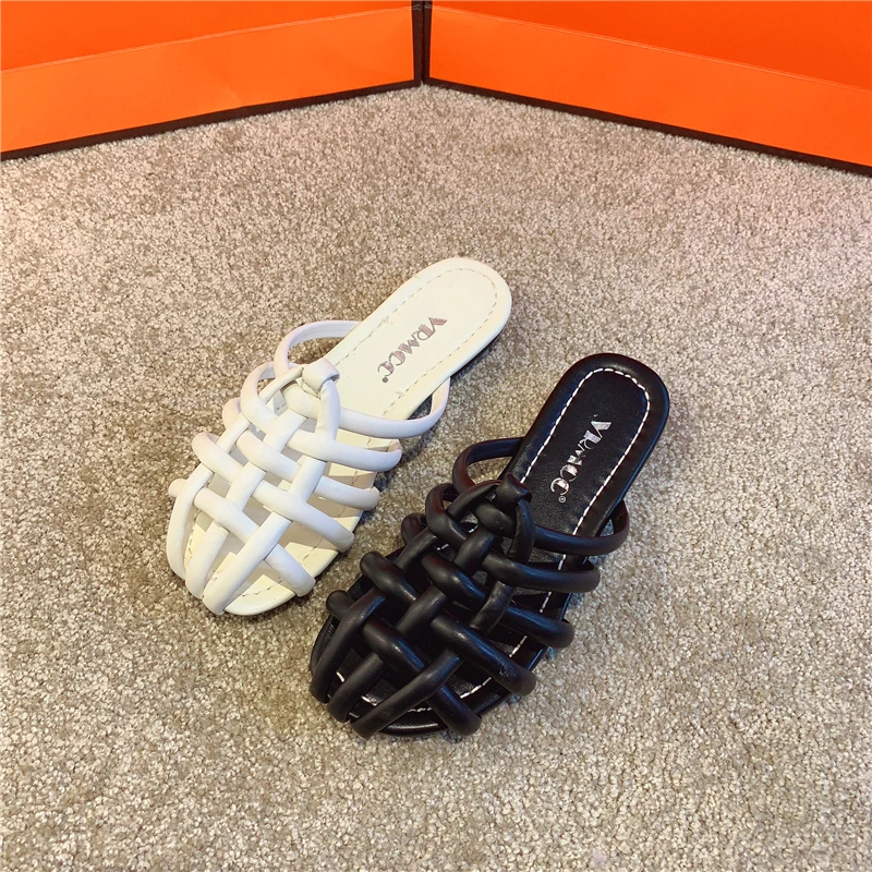 

2021 Summer Women Sandals Woven Hollow out Slippers Plus Size slip on Beach Sandals Candy Color Women's Shoes Fashion Slides