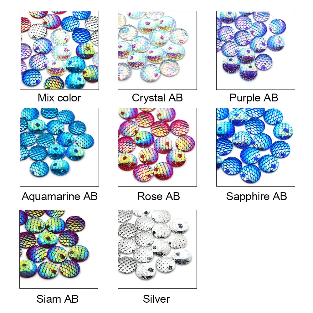 20 шт мм разноцветные стразы в виде русалки рыбьей чешуи круглые с плоской задней