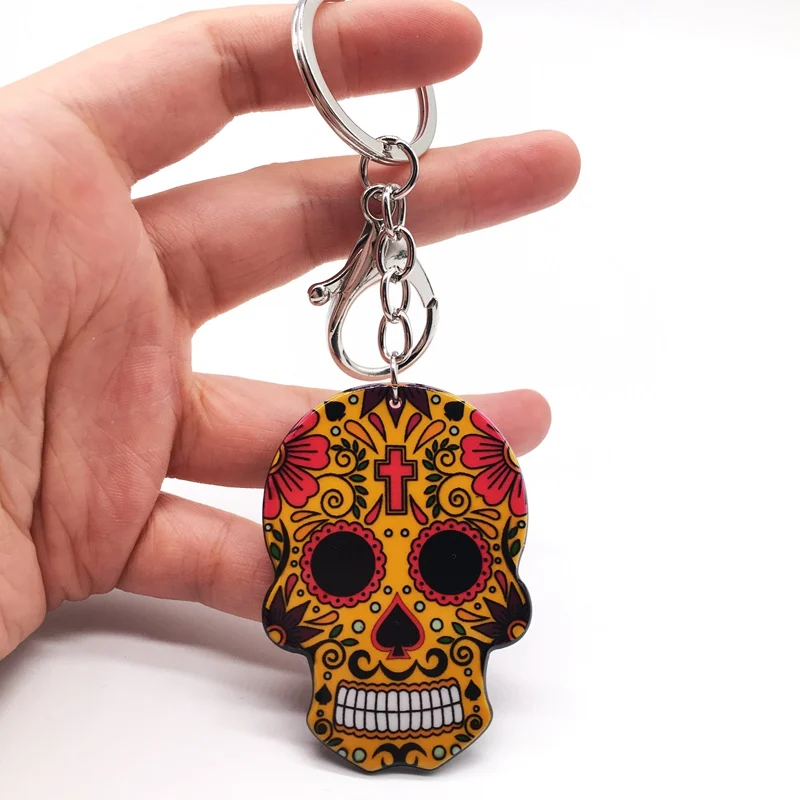 A Брелок с черепом Calavera мексиканский милый сладкий сахар череп большой Омар брелок для ключей Хэллоуин акриловые бусины в форме черепа брелок сумка Подвески - Цвет: A
