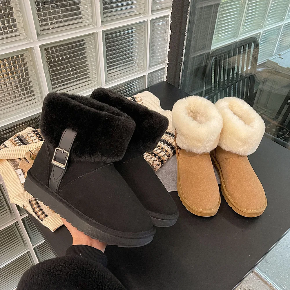 

Winter Women Boots with Fur Outdoor Super Warm Suede Leather Rubber Rubber Sole Korean Fashion Women Snow Boots