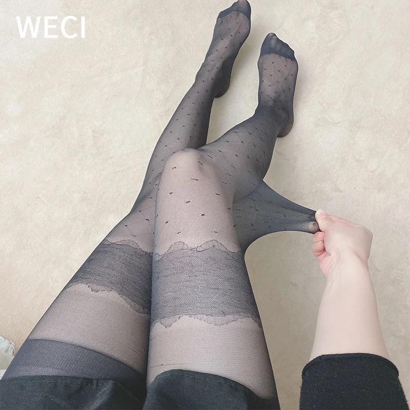 Чулки WECI в полоску и клетку милые кружевные кавайные колготки бесшовные горошек