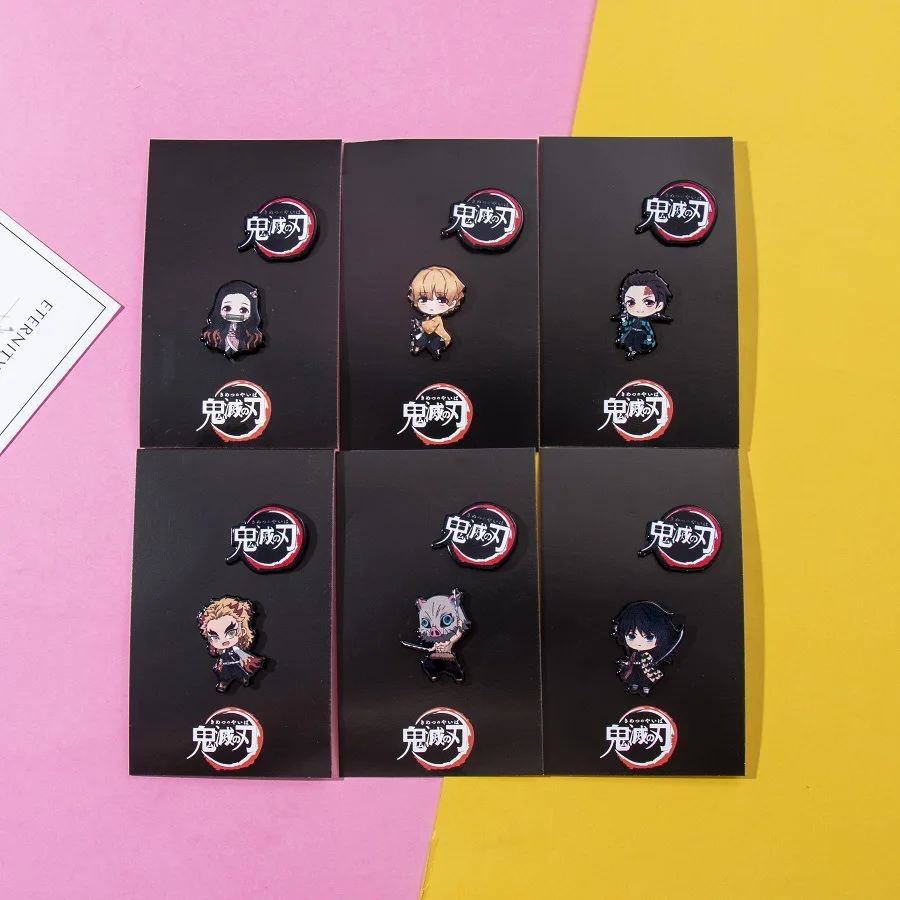 Anime Demon Slayer Kimetsu no Yaiba Pin Badges Plastic Kamado Tanjirou Cosplay Brooch 3Pcs Sets Fans Gifts Accessories