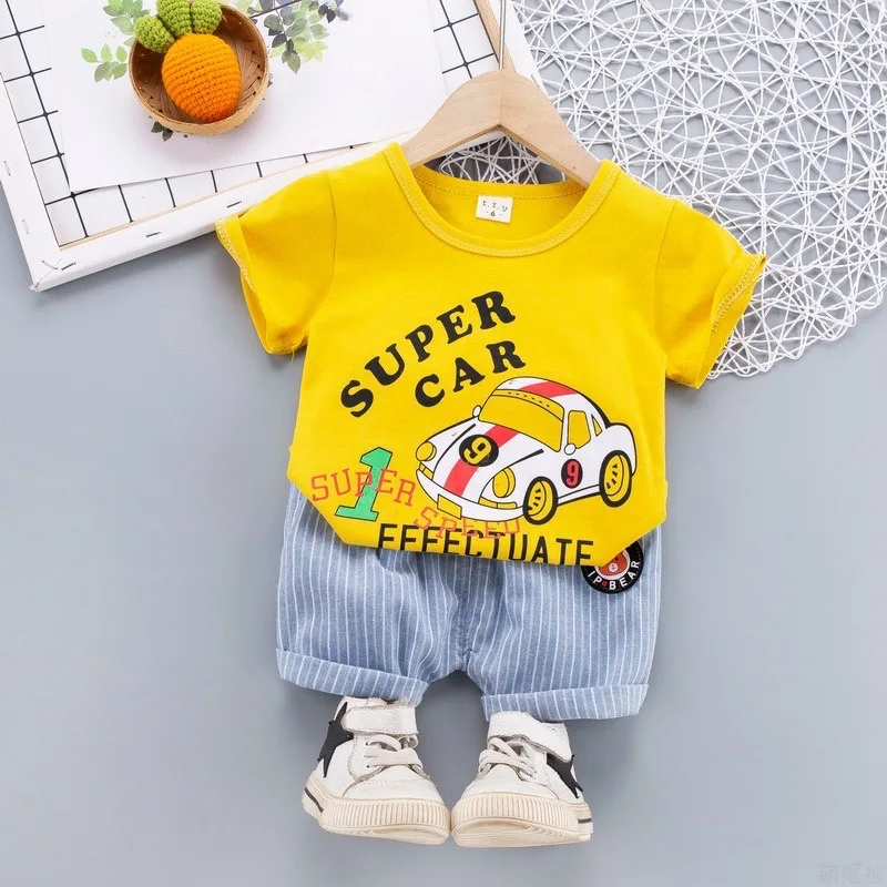 

Kids Children's Cartoon Casual T-shirt Summer New Boys and Girls All-match Short-sleeved Striped Two-piece Suit GBT21