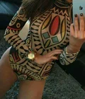 Короткий комбинезон с принтом в виде татуировок, боди с длинным рукавом в африканском стиле, 2 цвета, S-XL