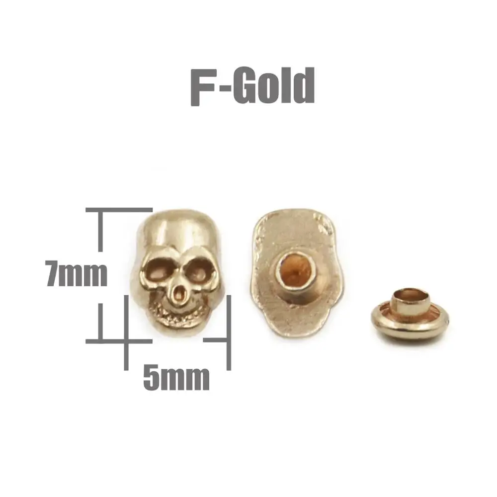 F Gold 10pcs Череп крест кость заклепки с шипами пятна Гвоздика панк-рок DIY Кожа ремесло для одежды мешок обуви части одежды аксессуары - Цвет: F Gold 10pcs