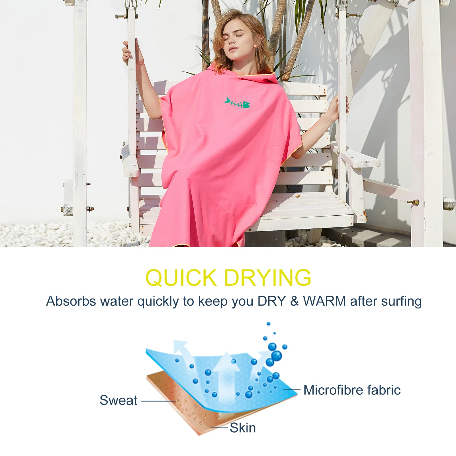 

Beach Poncho, Replaceable Towel, Quick Drying Hoodie, Microfiber Blanket, Bath Towel, Swimsuit