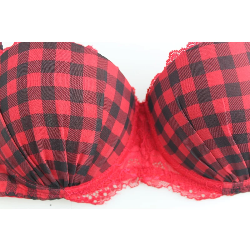 Mierdise Woman Underwear Red Plaid Bra Everyday Fashion Push Up Bra Sexy Lingerie
