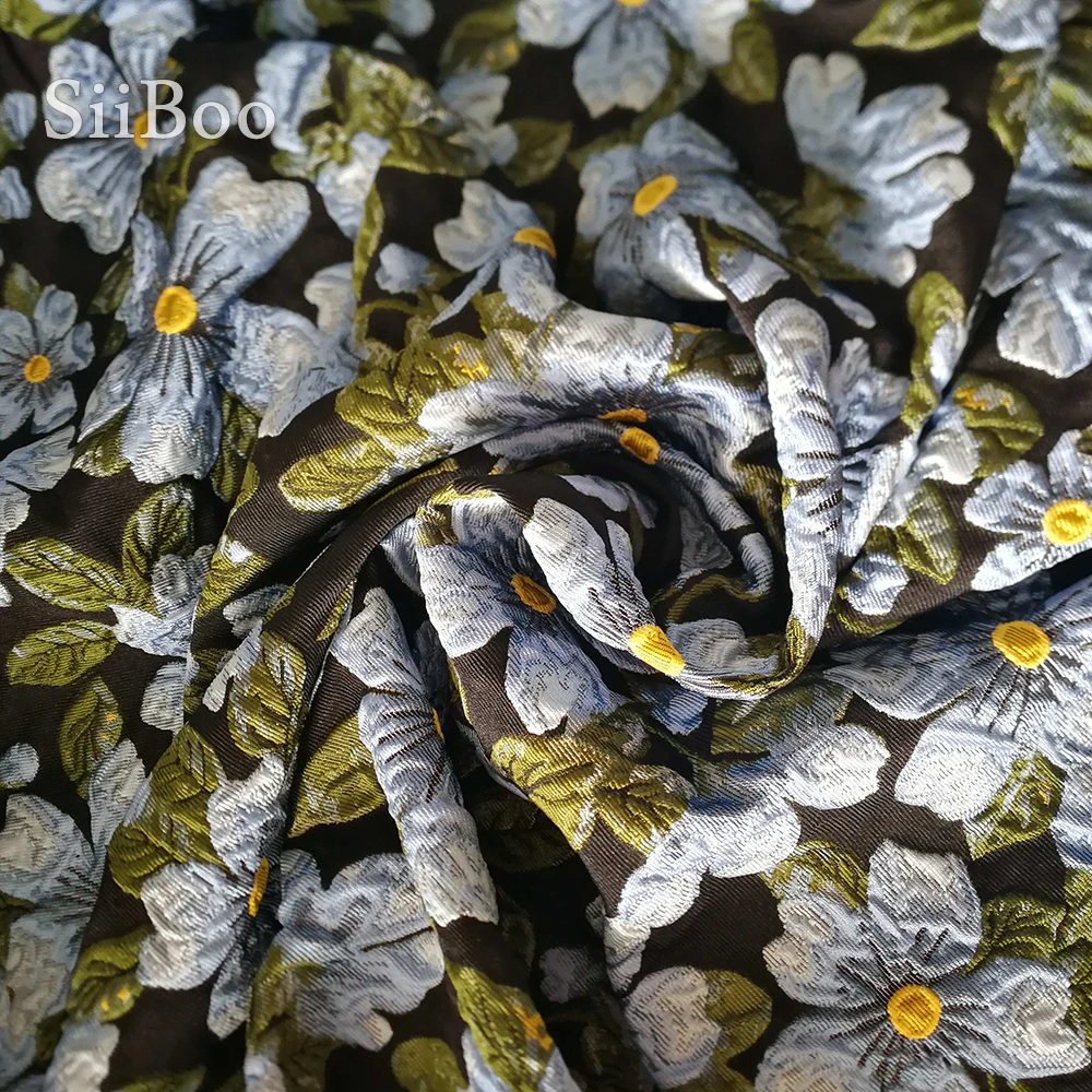 Элегантный цветочный жаккард парча ткань одежда для платья Пальто Зеленый tissu