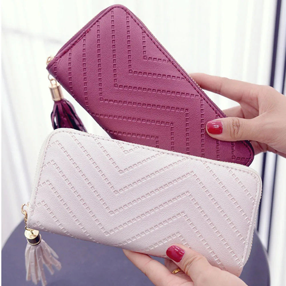 

2021 Women Long Wallet Lady Leather Wallet Clutch Handbag Checkbook Purse Tassel Purse Women Long Leather Wallet
