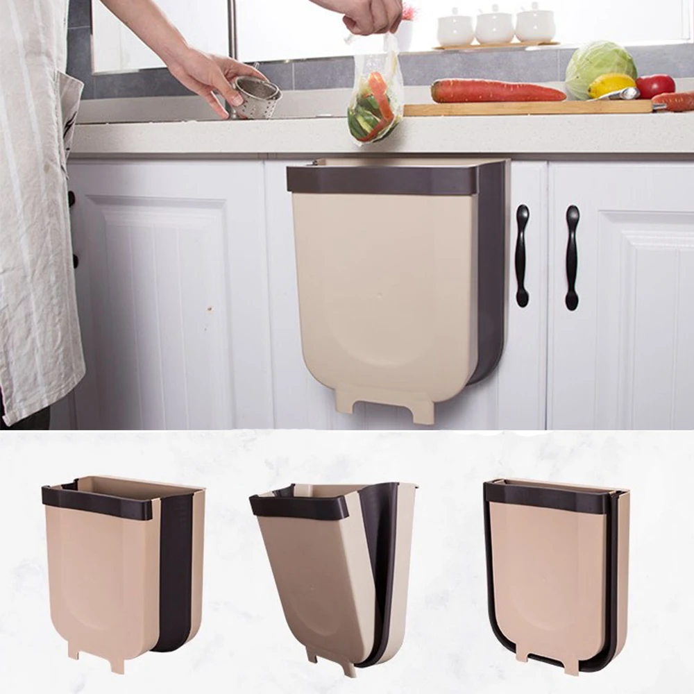 wall mounted folding waste bin kitchen cabinet door hanging trash can bin free global shipping