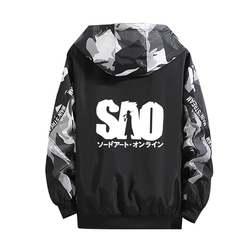 

Hot Sale SAO Sword Art Online Cosplay Hoodie Kirigaya Kazuto Luminous Print Black Zipper Camouflage Thick Jacket Splicing Tops