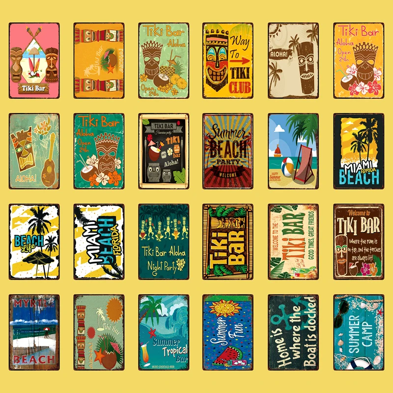 

[ WellCraft ]Aloha Way To Tiki Club Summer Camp The Beach Metal Sign Posters art Vintage Mural Painting Custom Decor WW11