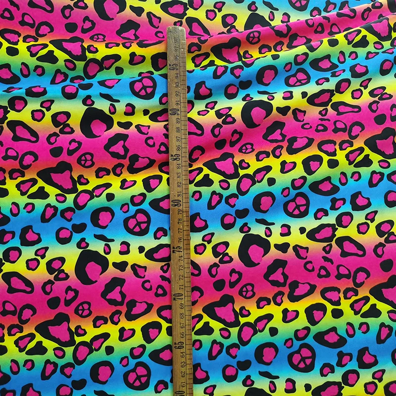 Трикотажная ткань молочный шелк хлопок/спандекс цветной Радужный Леопардовый