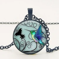 handmade photo clips blue hummingbird necklace hummingbird pendant glass bird jewelry art glass cabochon necklace