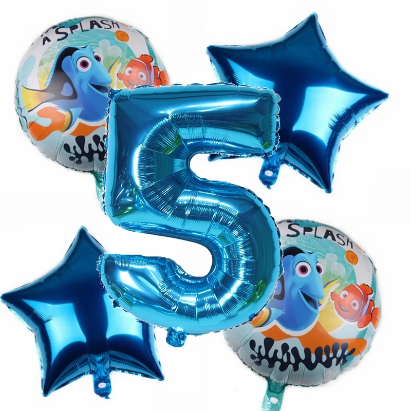 5pcs Nemo 18inch Round Aluminum Foil Balloons 30inch Number Balls Baby Boys Birthday Party Decoration Kids Favor Supplies | Дом и сад