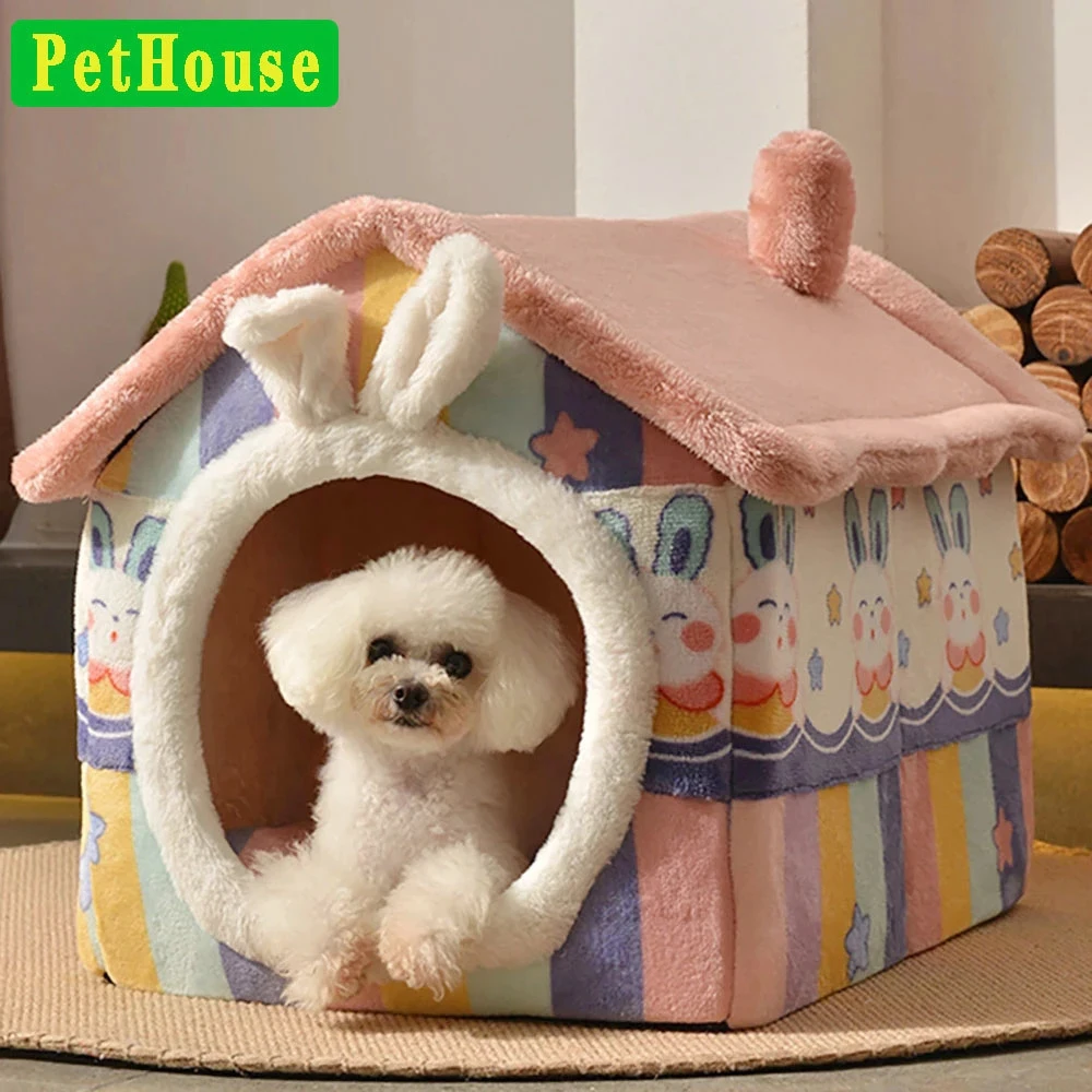 Removable Dog House Puppy Kennel Pet Luxury Villa Cat Tent Nest Enclosed Teddy Chihuahua Cave Small Dogs Basket Dog Supplies