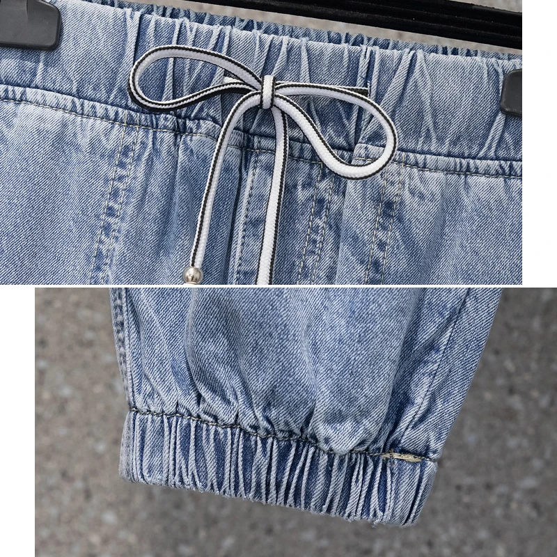 Женские джинсы с высокой талией со шнуровкой джинсовые шаровары женские брюки до