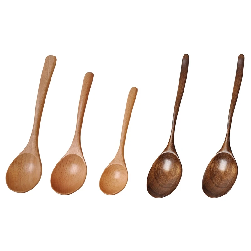 

5 Pcs Wooden Spoons For Eating, Eco-Friendly Handmade Teaspoon For Dinner, Salad Desserts, Snacks, Cereal, Fruit