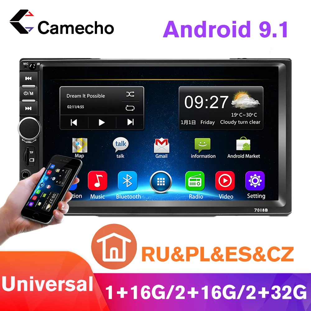 Camecho двойной Din автомобильный Радио Android 8 1 7 ''HD 1080P Автомобильный
