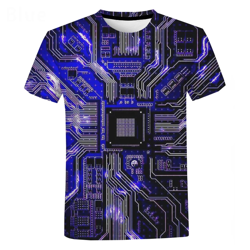 3D Printing Electronic Chip T-Shirt Unisex Casual Short Sleeve T-Shirt Street Fashion Men's Clothing Hip Hop Cool Oversized Top