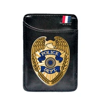 classic cool police dept design leather printing magic card holder men wallet women thin purse
