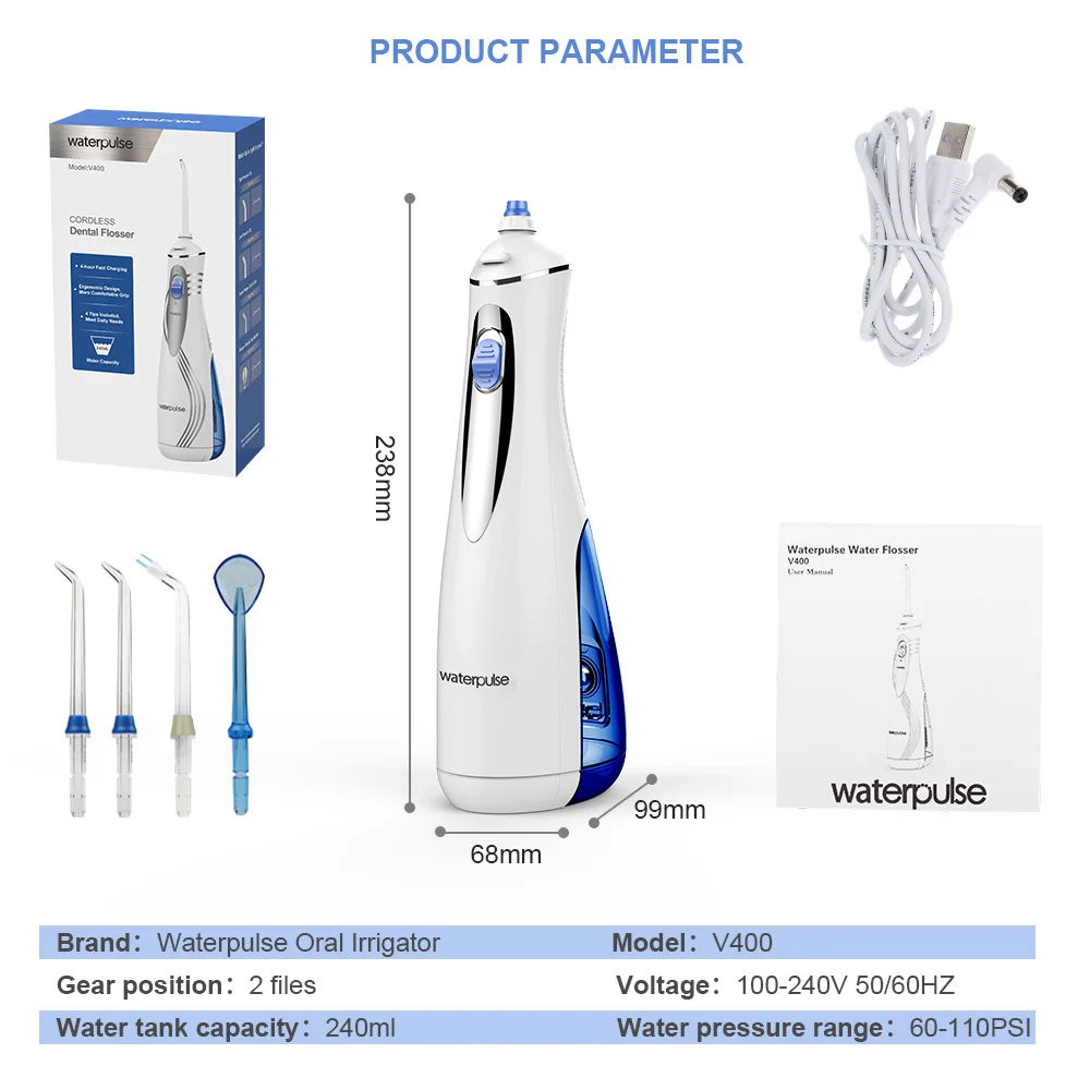 

Waterpulse V400 Oral Irrigator Portable Cordless Water Dental Flosser Electric Irrigation Oral Dental Irrigators With Jet Tips
