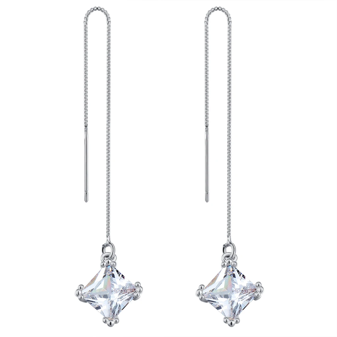 Женские квадратные висячие серьги подвески длинные стразы простая цепочка в