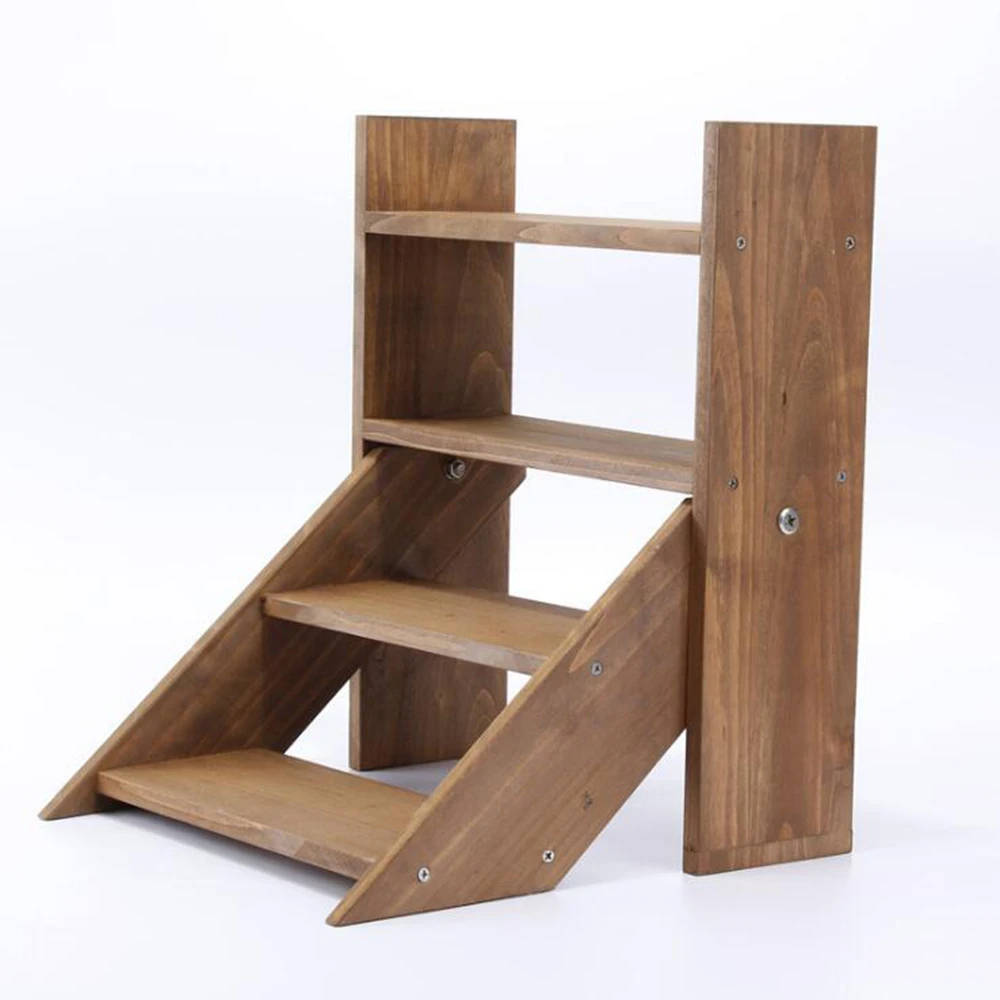 brown new wood flower shelf rack home floor-style living room green flower pot shelf multi-layer indoor flower stand Desktop flower s - Color: brown
