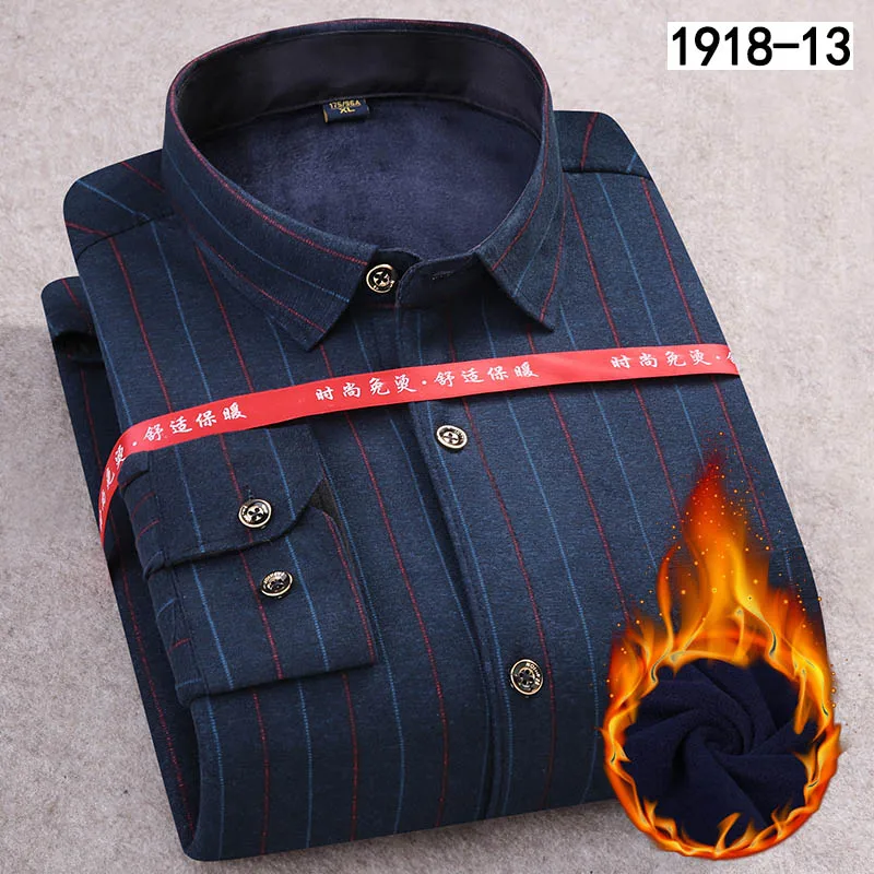 SS-1918-13 Aoliwen новая зимняя теплая рубашка мужская плюс бархатная Толстая двойная бархатная теплая рубашка с принтом клетчатый костюм из тянущейся ткани Рубашка Фланелевая шерсть - Цвет: SS-1918-13