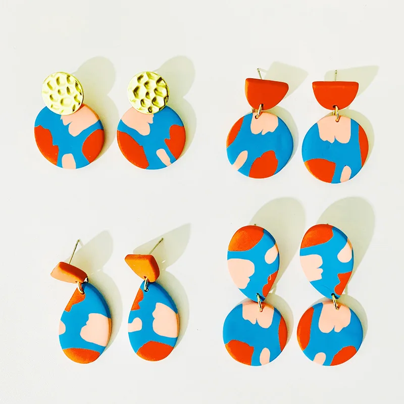 

LOVOACC Creative Contracted Print Polymer Clay Earrings for Women Round Geometric Clay Statement Dangle Earrings Pendientes 2021