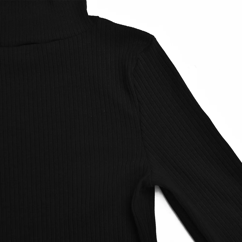 

New Turtleneck Tops Sweater Ribbed Knitted Long Sleeve Bodycon Top Women Black Pullover Fashion Casual Streetwear T-shirt