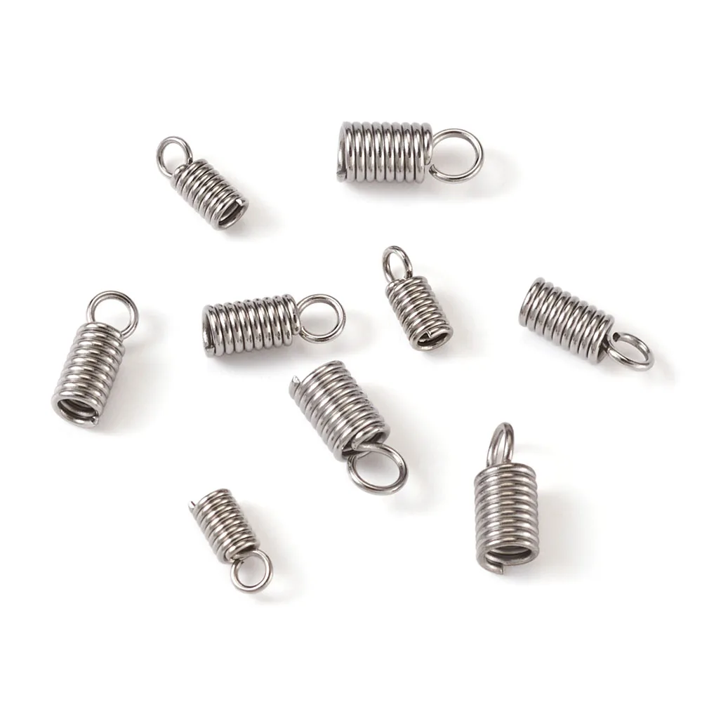 

300pcs/Box 304 Stainless Steel Coil Cord Ends Caps Crimp Ends Fastener Terminators Connectors for DIY Necklace Jewelry Findings