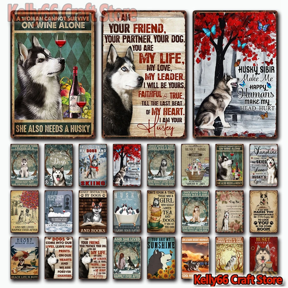 

[ Kelly66 ] Pet Husky Dog Bath Soap You Are My Sunshine Friend Tin Metal Sign Home Pub Bar Decor Painting 20*30 CM Size Dy206