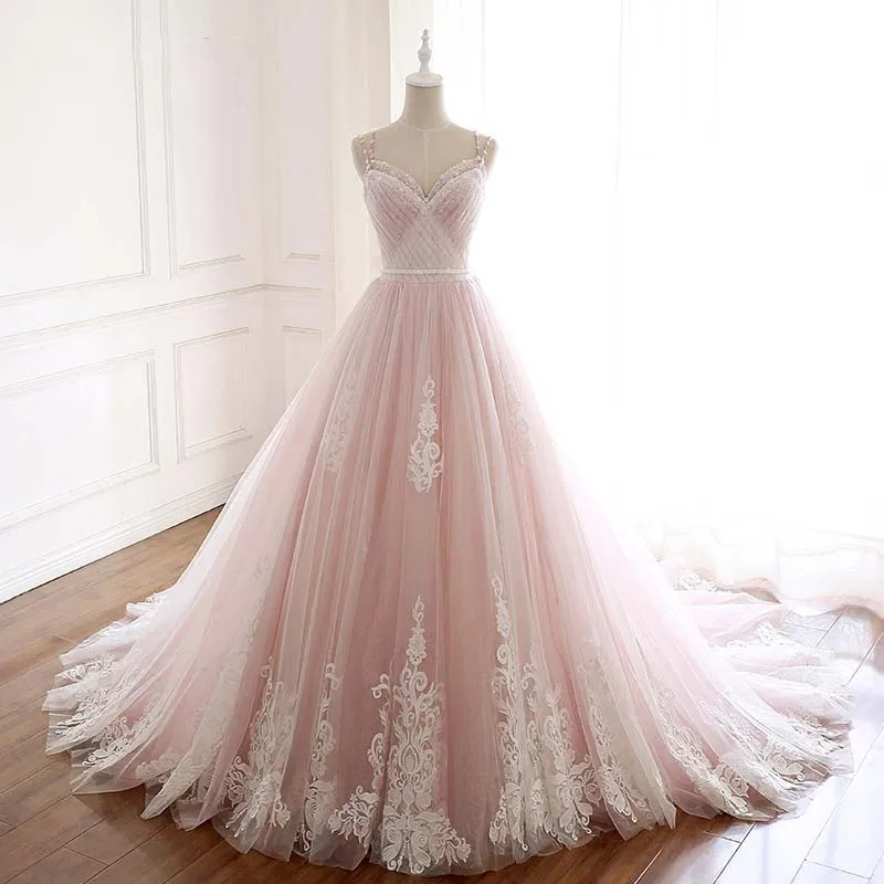 

Luxury A-line Wedding Dresses Sleeveless V Neck Lace Applique Robe de mariée Sexy Backles Hand-Beaded Gowns Tailor-Made