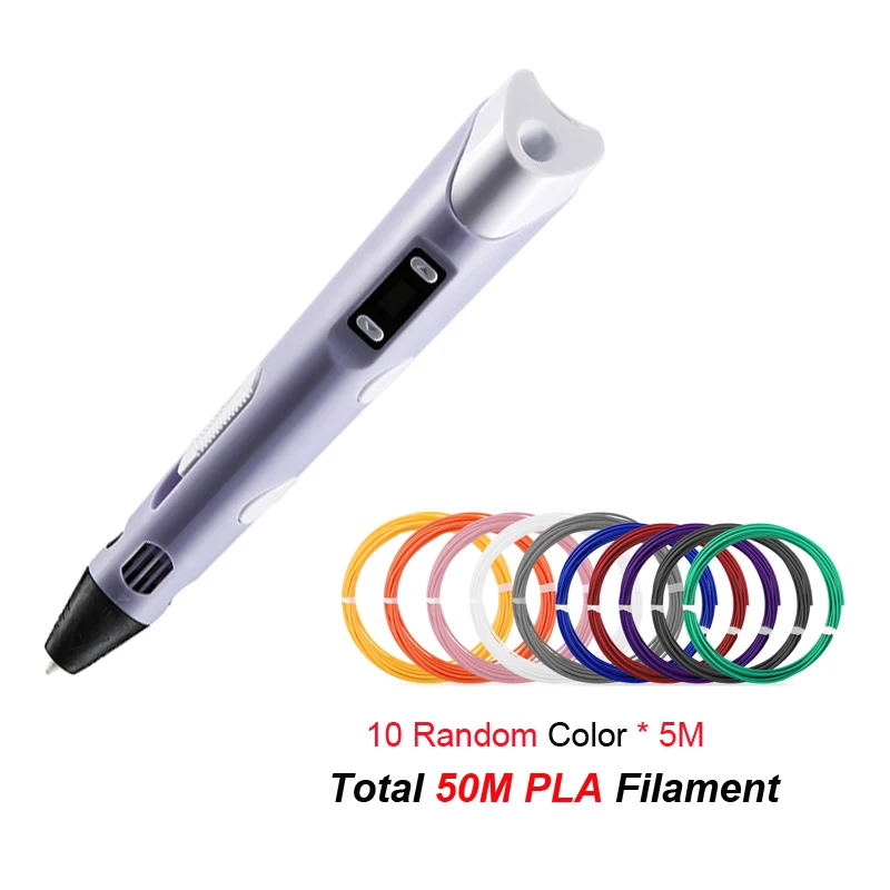Purple pen PLA 3D Ручка DIY 3D печати ручки с ЖК-дисплей Экран 1,75 мм PLA Синтетическая нить 5V 3D, ручки для рисования для детей развивающая Серия Подарки на день рождения - Цвет: Purple pen PLA