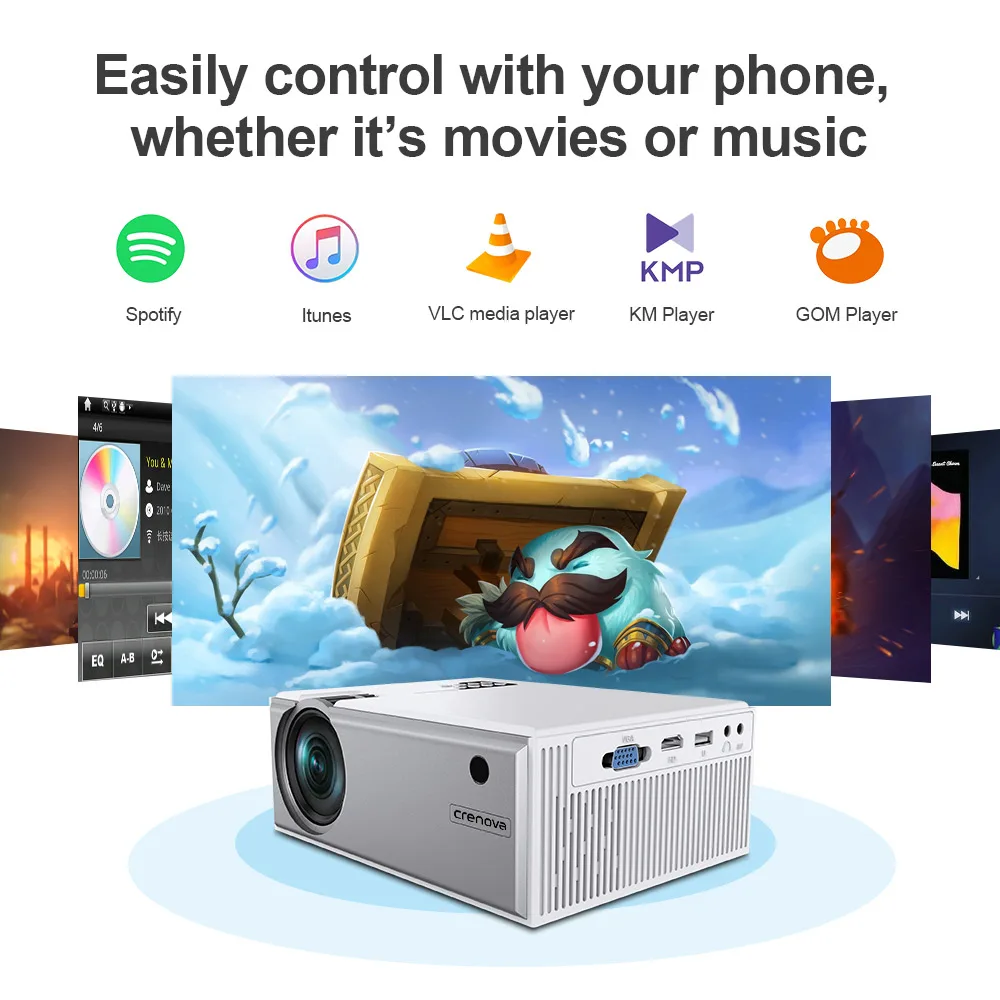 CRENOVA Лучшая Android видео проектор C8 1280*720P родное разрешение с Wi-Fi Bluetooth домашний кинотеатр кинопроектор
