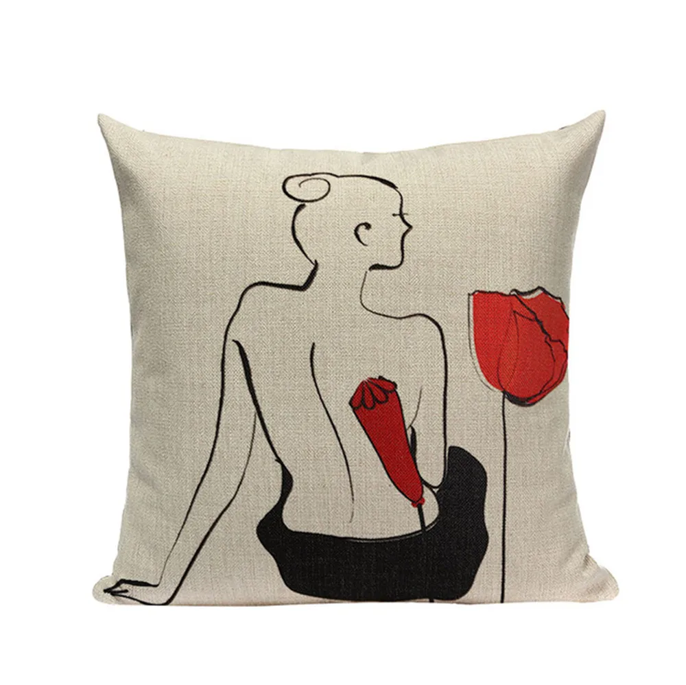 Декоративный креативный чехол для подушки с красными и черными цветами Чехол