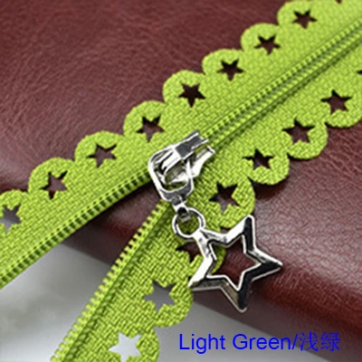 Light Green Zippers 2 шт./лот 25 см Звезды Кружева молнии для одежды декоративные молнии Швейные аксессуары ручной работы цвета молнии со звездами слайдер - Цвет: Light Green Zippers