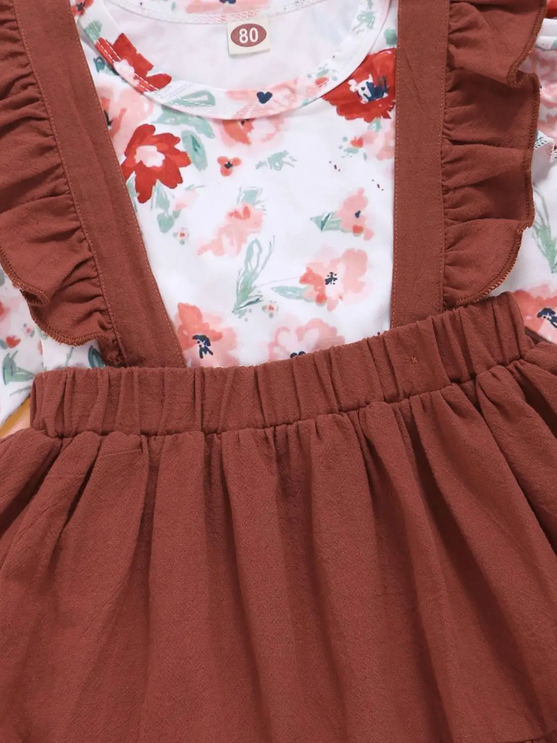 

Baby Girl Winter Clothes Set Long Sleeve Floral Print Romper Red Ruffled Suspender Skirt Headband Outfits Toddler Girl Dress Set