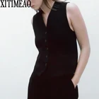 Женский кардиган без рукавов ZA, черный кардиган с V-образным вырезом в стиле ретро, Повседневная модная верхняя одежда для весны и осени, 2021