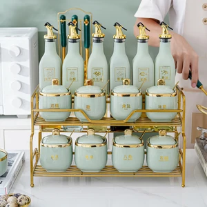 ceramic spices kitchen storage jars with lids spoon oil spray bottle spice jar spice organizer condimenteros kitchen gadget sets free global shipping