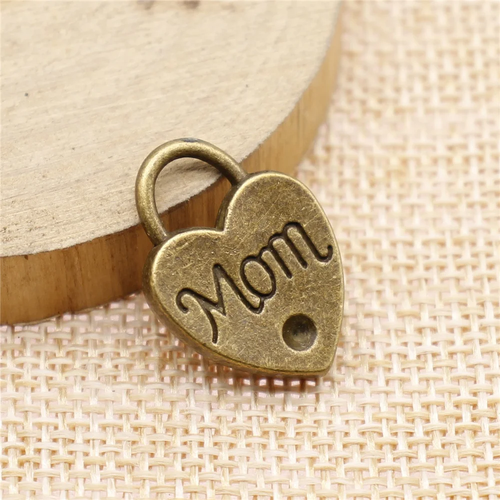

14pcs 24x17mm antique bronze Double-sided MOM heart charms diy retro jewelry fit Earring keychain hair card pendant