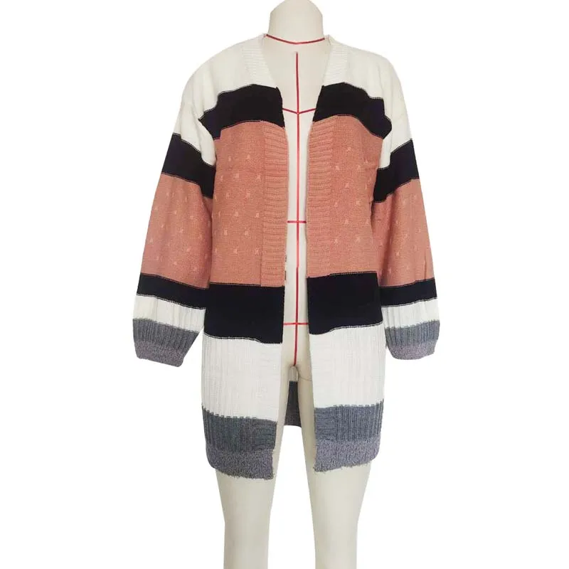 

2020 Autumn Winter Long Cardigan Women Warm Thick Knitted Cardigan For Women Long Sweater Woman Striped Cardigan Female