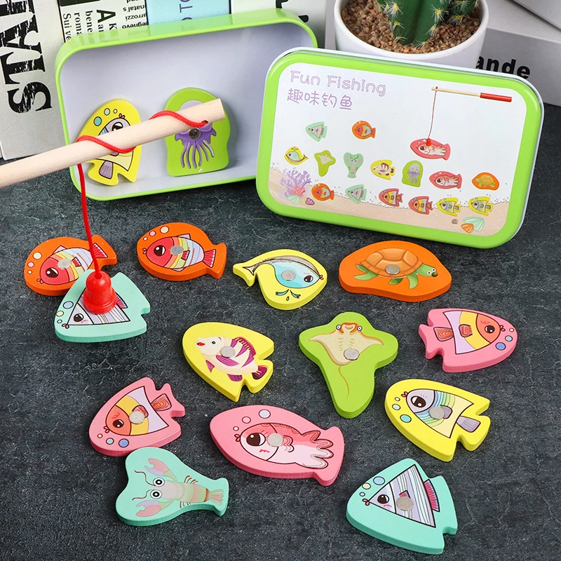 Детский развивающий деревянный Рыболовный набор с рыбками магнитная игрушка для