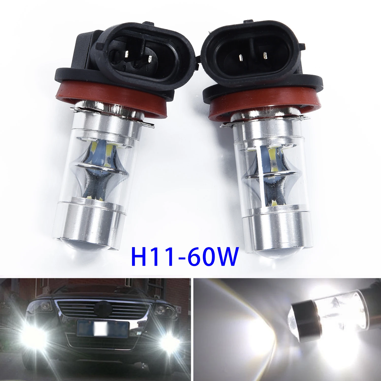 

2Pcs Set Super Bright White H11 H8 2323 60W Car LED Fog Driving Light Lamp Bulb High Power Car Headlights Lamp 6000K Auto