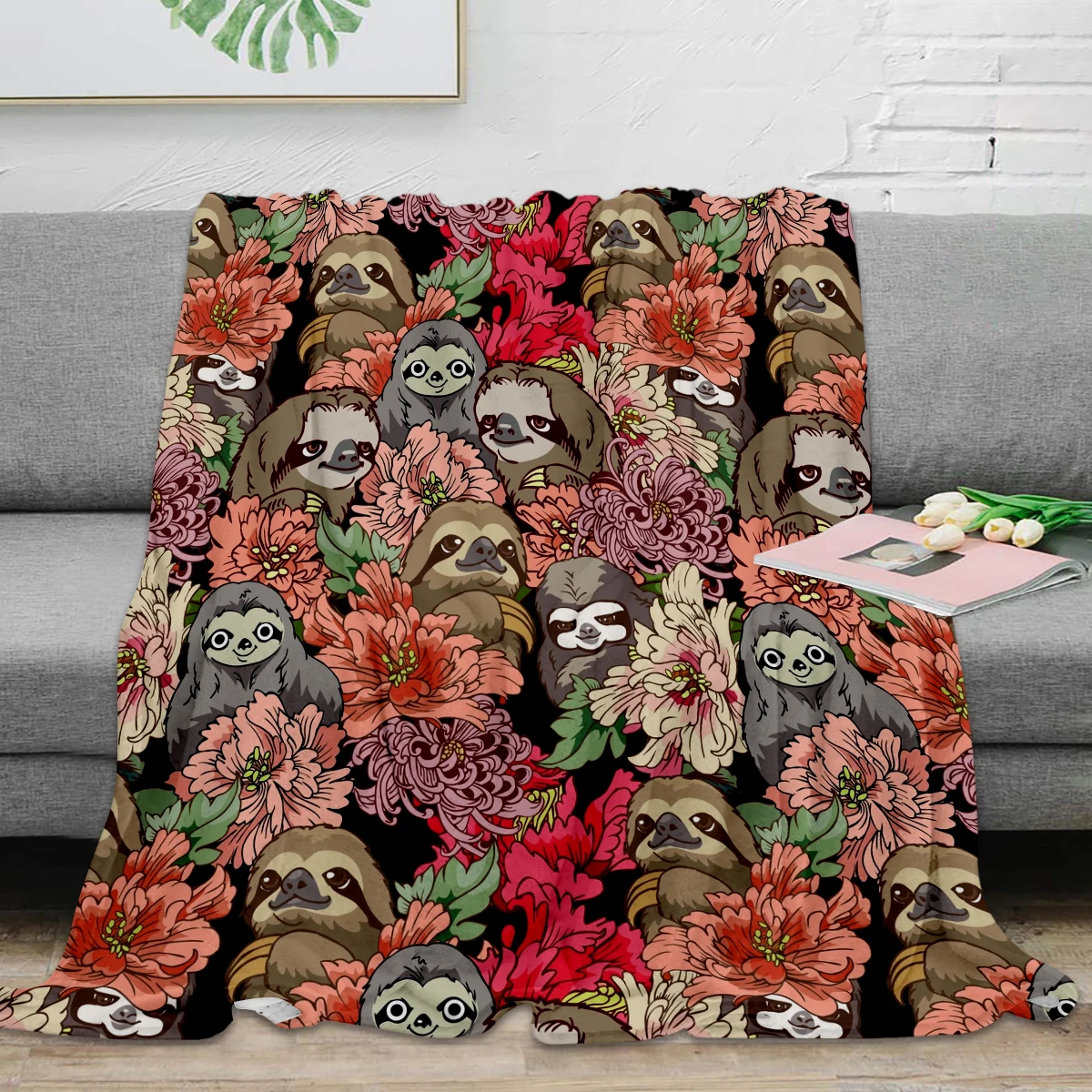 

Sloths Throw Blanket Sloths With Flower Soft Warm Soft Blanket Flannel Blanket For Bed Sofaroom