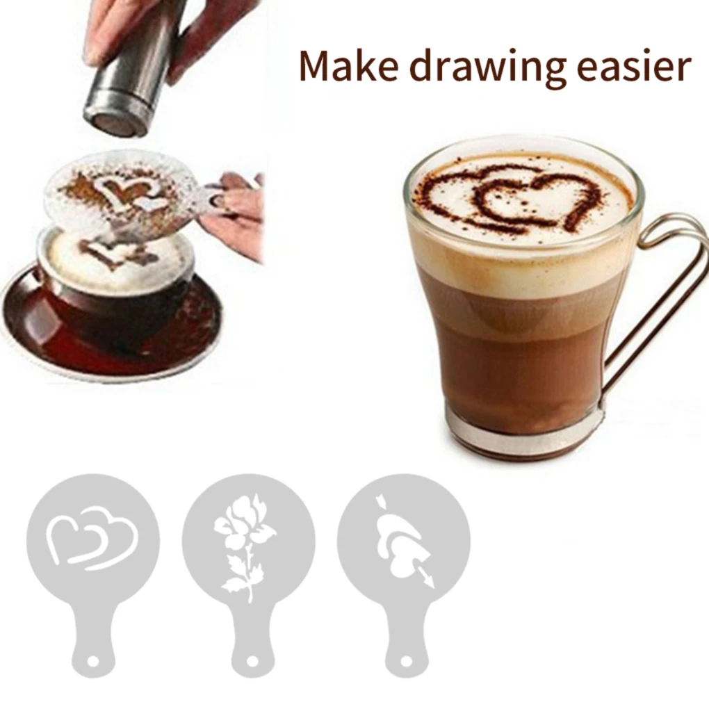 

16Pcs Coffee Stencils Fancy Coffee Printing Model Foam Spray Cake Stencils Coffee Drawing Cappuccino Mold Powdered Sieve Tools