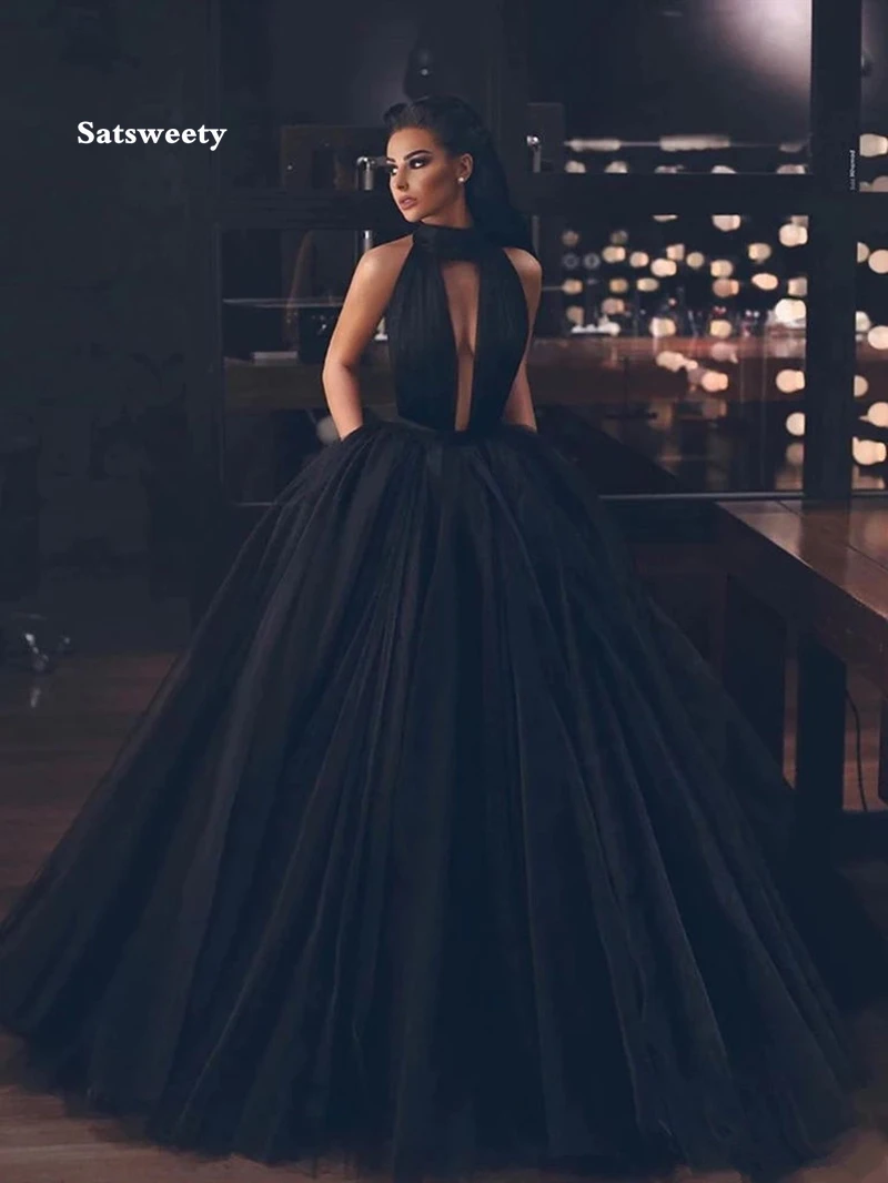 

Черное Тюлевое платье с открытой спиной для выпускного вечера длинное женское платье для выпускного вечера платья для торжества пышные пла...