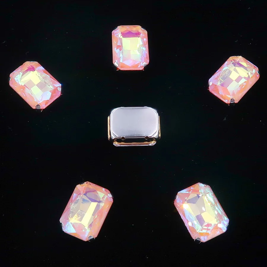 A23 Lt peach AB Серебряный металлический коготь 20 шт/п Радужный и Желейный AB стеклянный кристалл 13*18 мм прямоугольная форма пришитые Стразы бусины ручной работы diy отделка - Цвет: A23 Lt peach AB